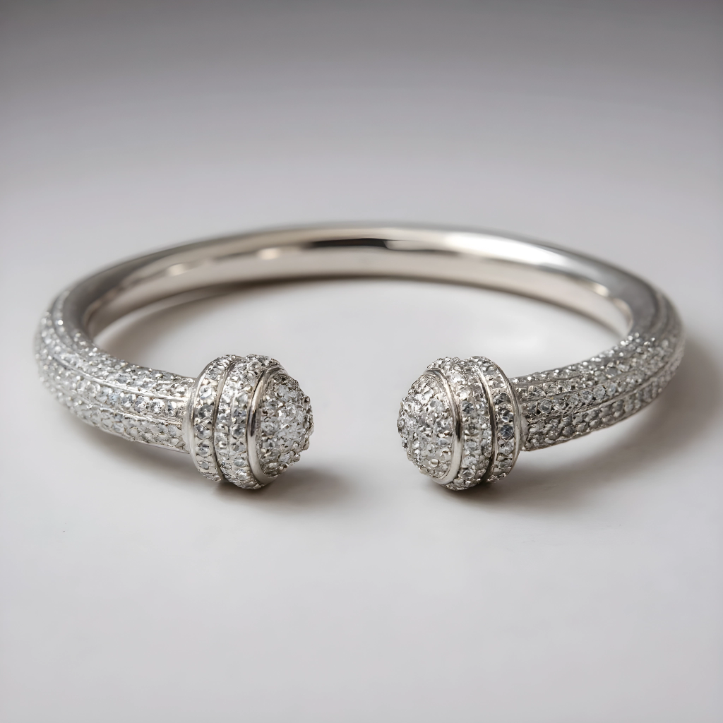 Sterling Silver Diamond Open Charm Bangle