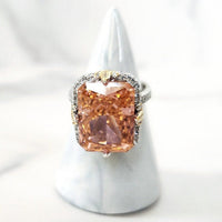Pink Double Headed Panther Cuff and Sterling Silver Coral Diamond Ring