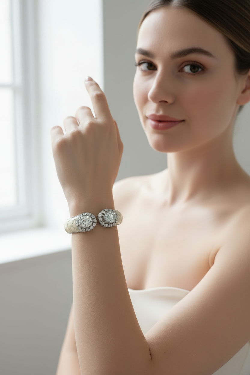 Off White Diamond Enamel Cuff Bracelet