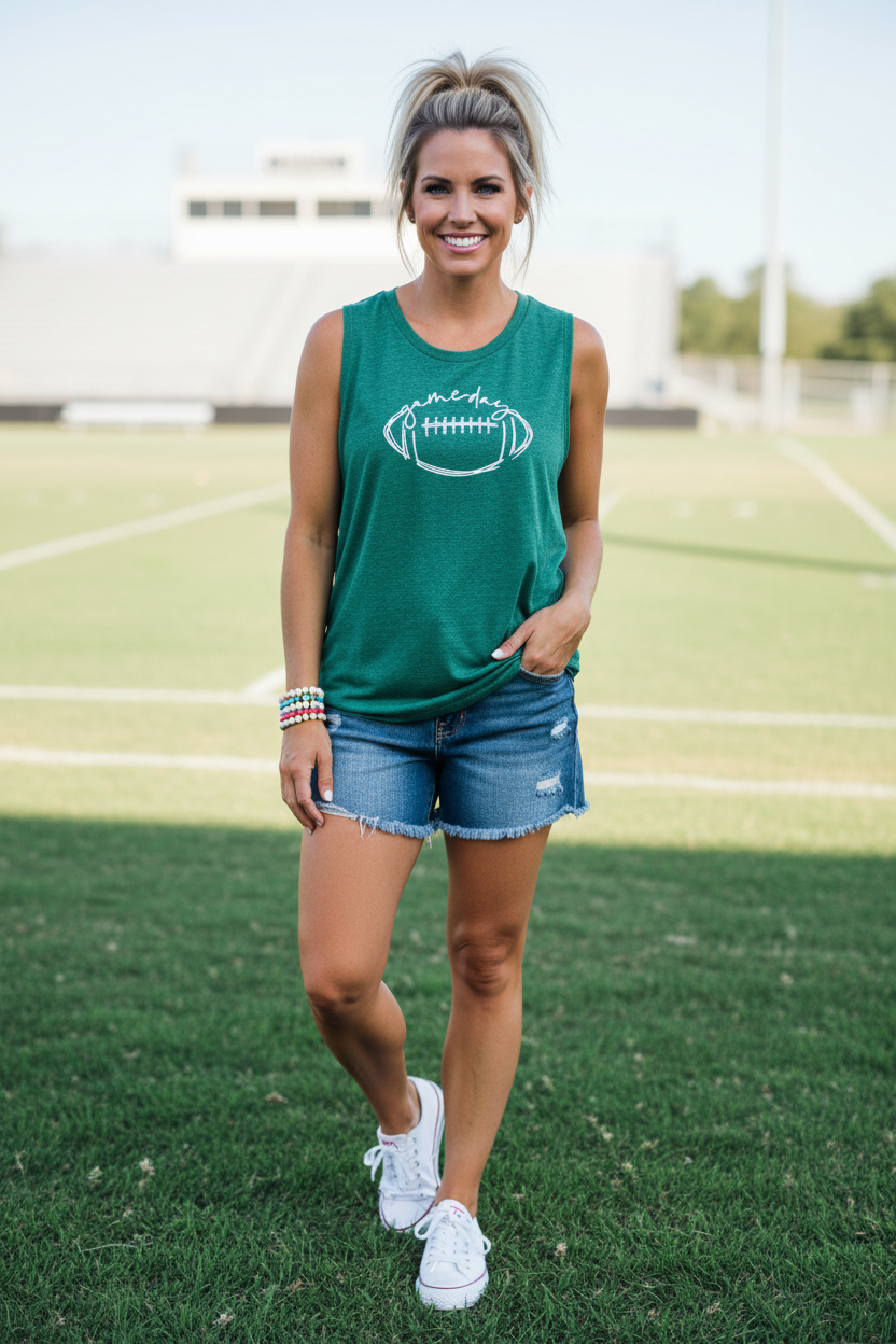 Green Sleeveless Football T-shirt