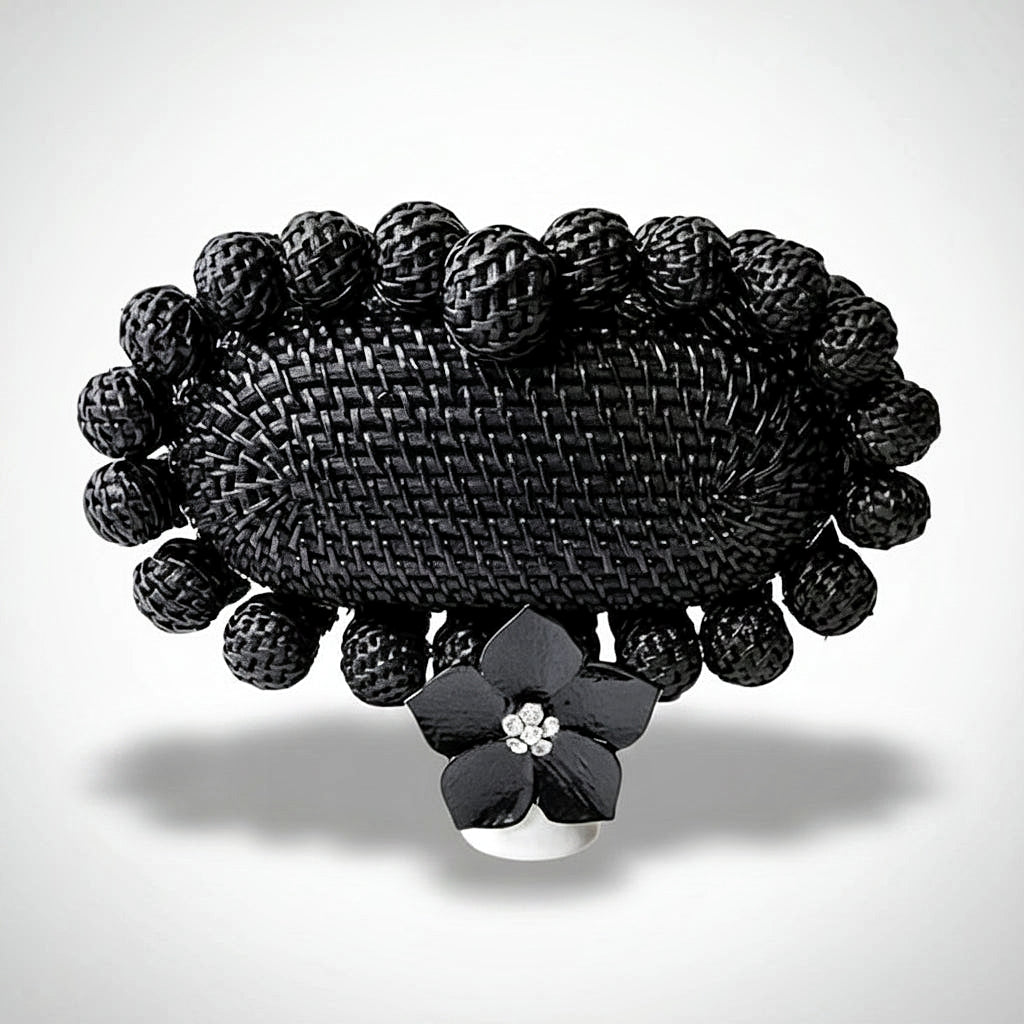 Black Rattan Clutch and Flower Ring