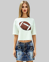 White Sequin Football Crop Top- Short Sleeve T-shirt