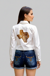 UT Hook'em Horns White Jean Jacket