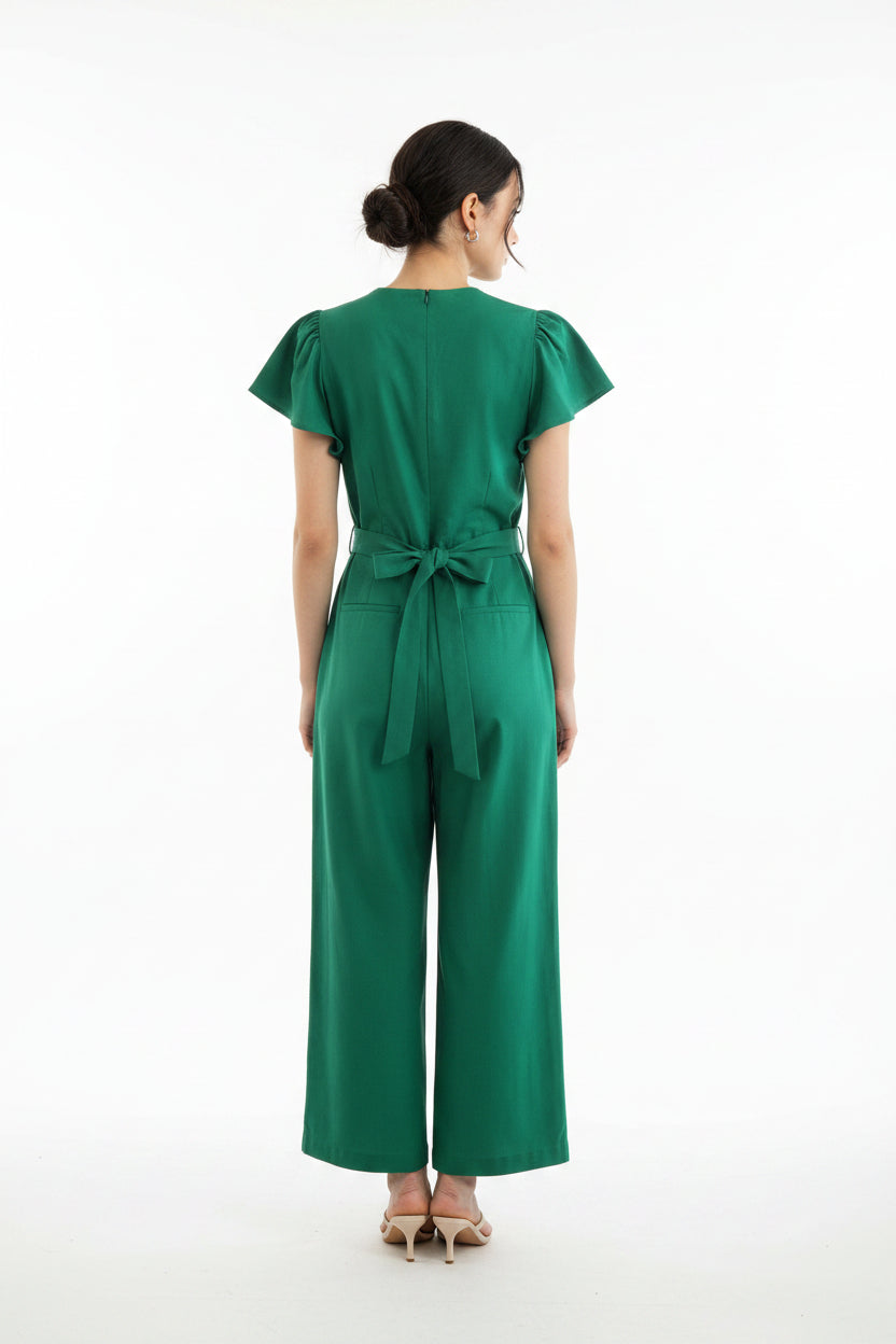 Green Sleeveless Jumper with Detachable 3D Flower