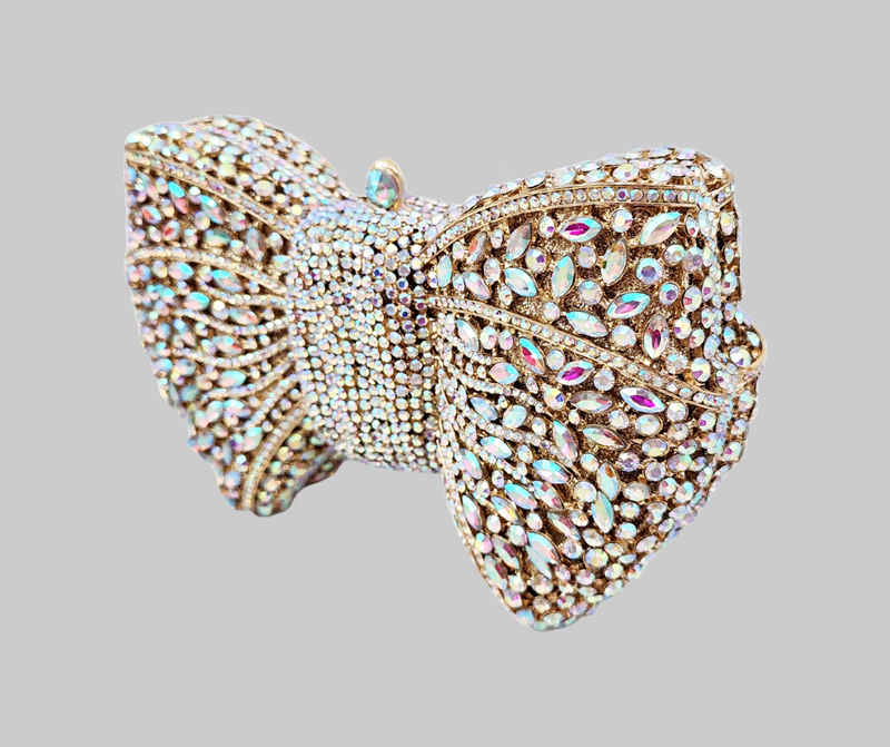 Iridescent Gold Crystal Bow Clutch
