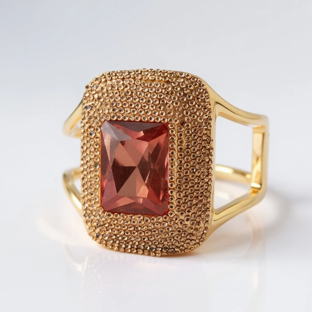 Natural Amethyst Color Changing Stone Gold Cuff
