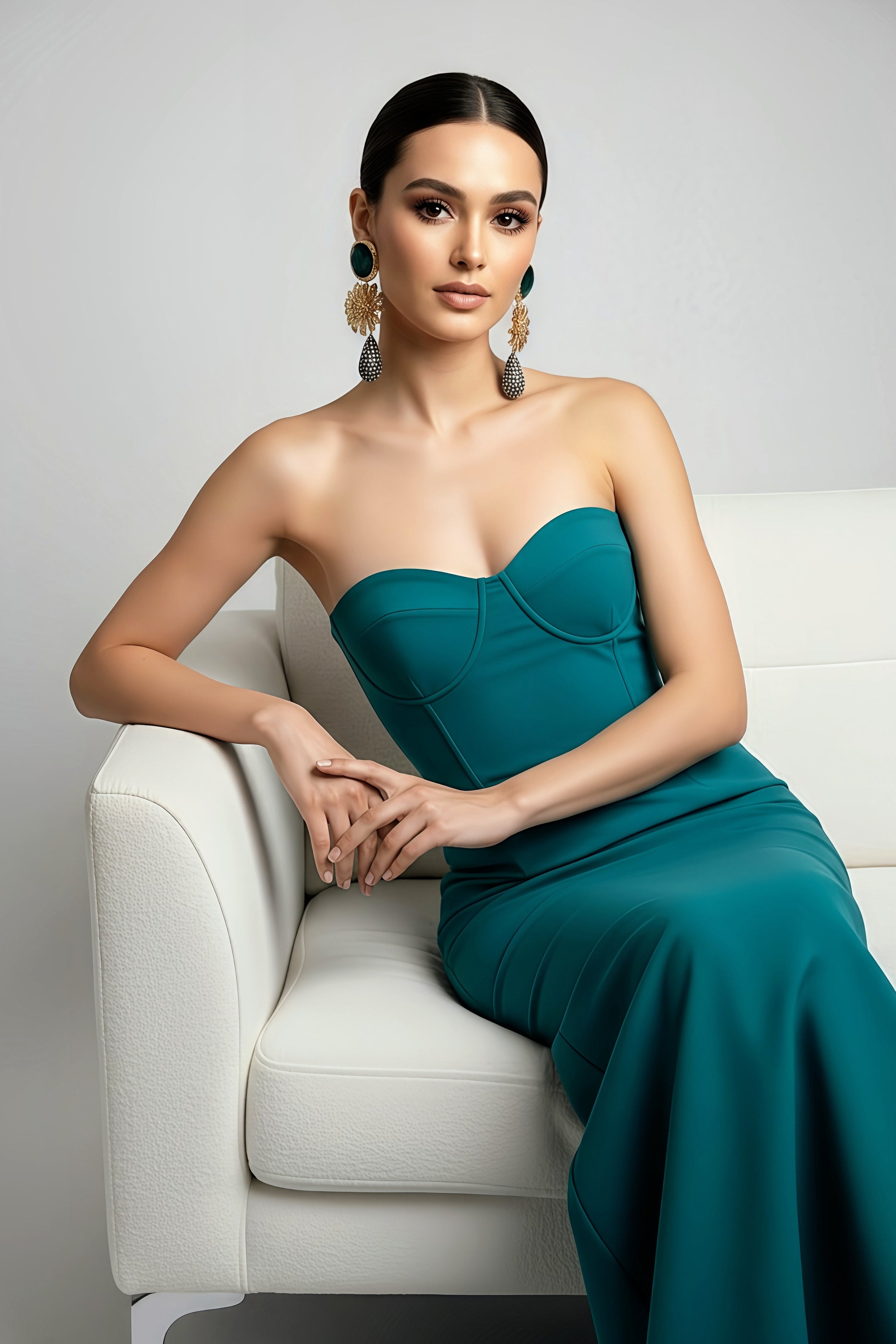 Teal Gold Dangle Earrings