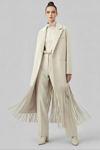 Beige Long Fringe Coat