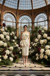 Cream 3D Flower Dress