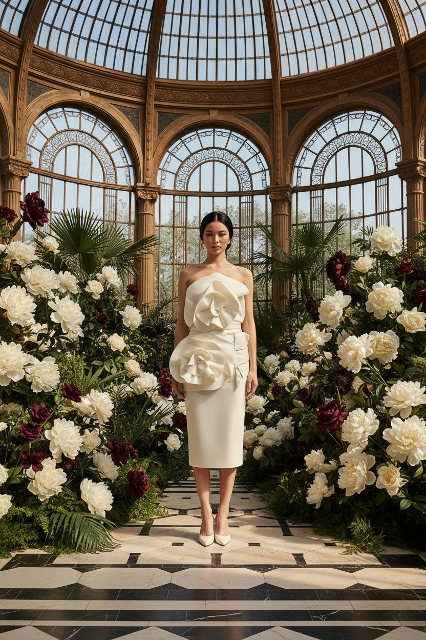 Cream 3D Flower Dress