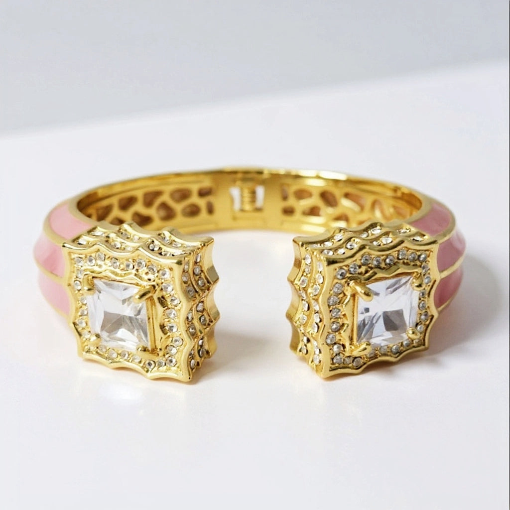 Pink Diamond Enamel Cuff Bracelet