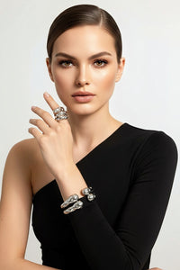 Silver Double Cuff Double Ring