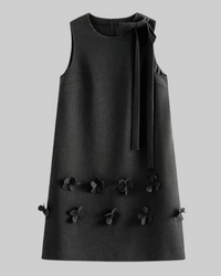 Black 3D Flower Sleeveless Mini Dress