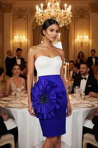 Royal Blue 3D Flower Pencil Skirt