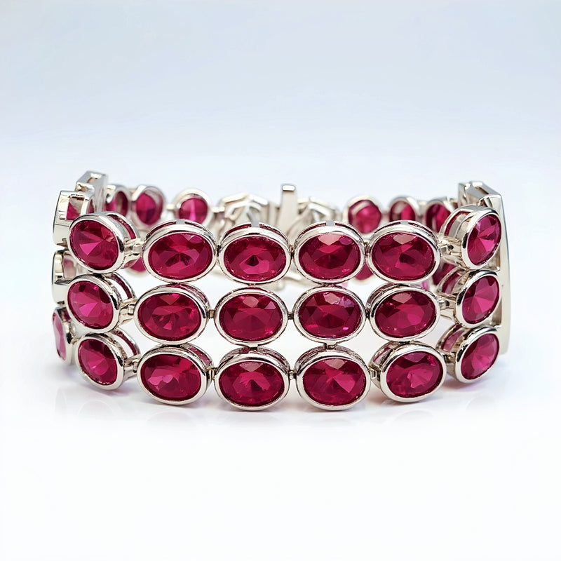 Sterling Silver Oval Cut Ruby Bracelet