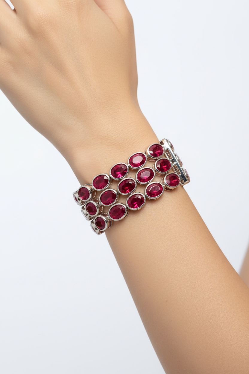 Sterling Silver Oval Cut Ruby Bracelet