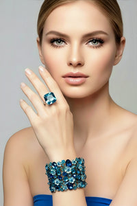 Blue Crystal Cuff and Sterling Silver Ring