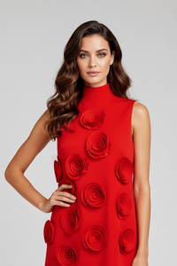 Red 3D Flower Shift Mini Dress