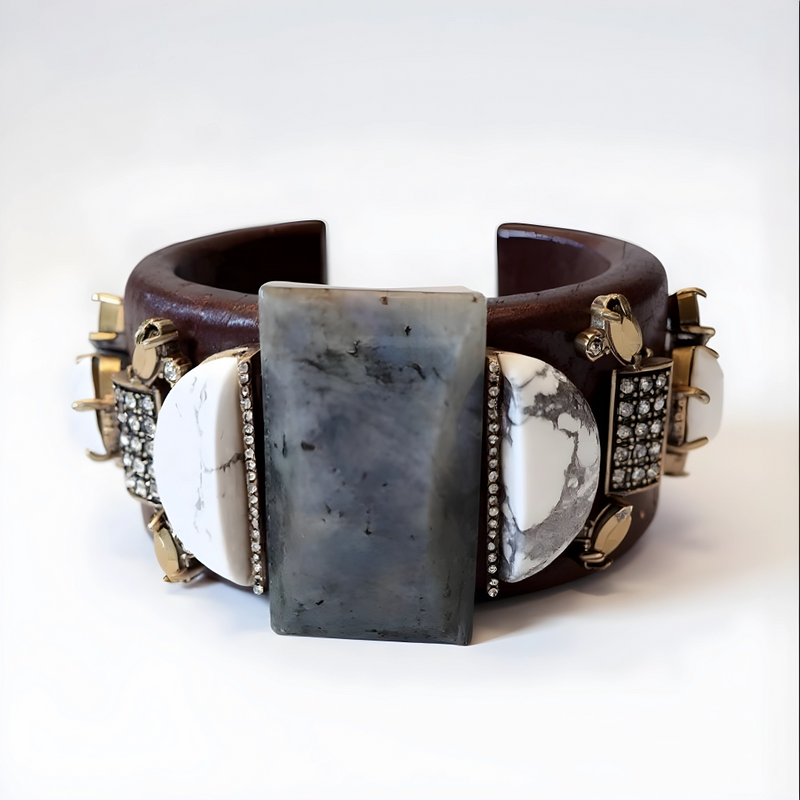 Brown Marble Embellished Cuff Bracelet