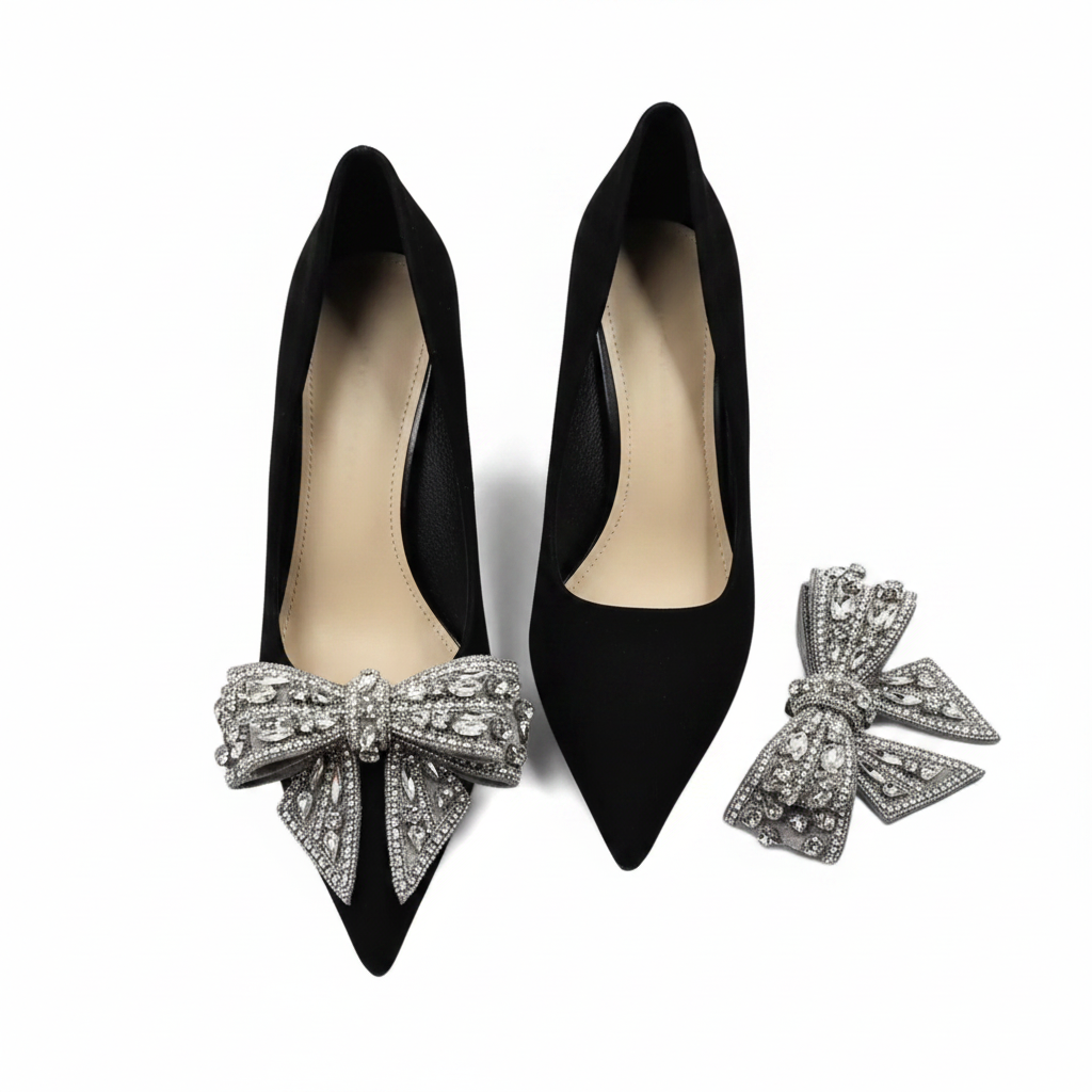 Silver Jeweled Bow Shoe Ornaments