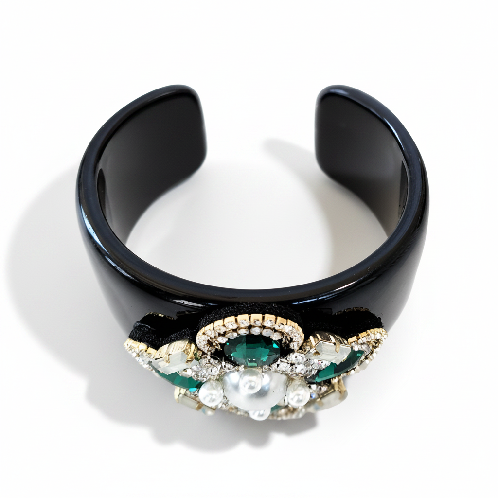 Black and Green Jeweled Cuff Bracelet