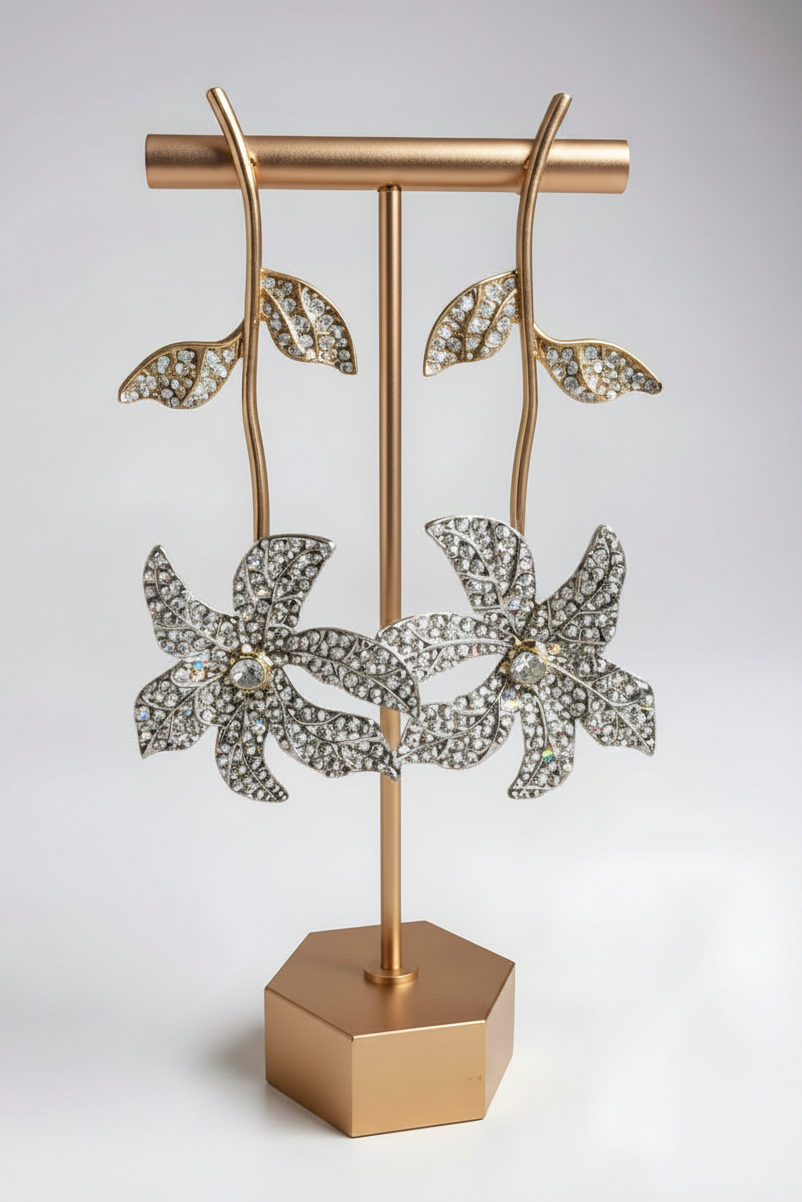 Silver and Gold Floral Drop Earrings