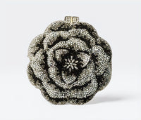 Black and Silver Flower Crystal Clutch