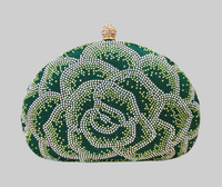 Green and White Crystal Flower Clutch