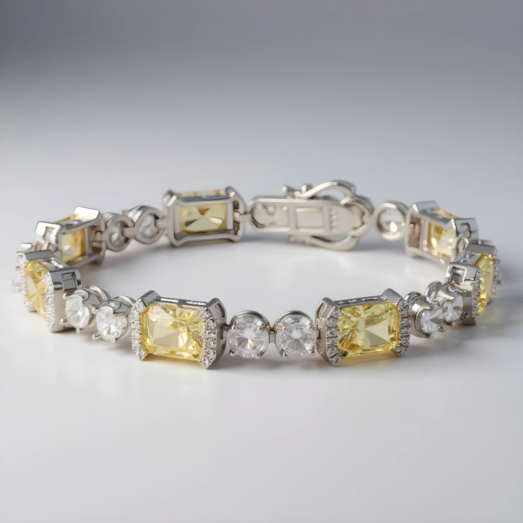 Sterling Silver Yellow and White Diamond Tennis Bracelet