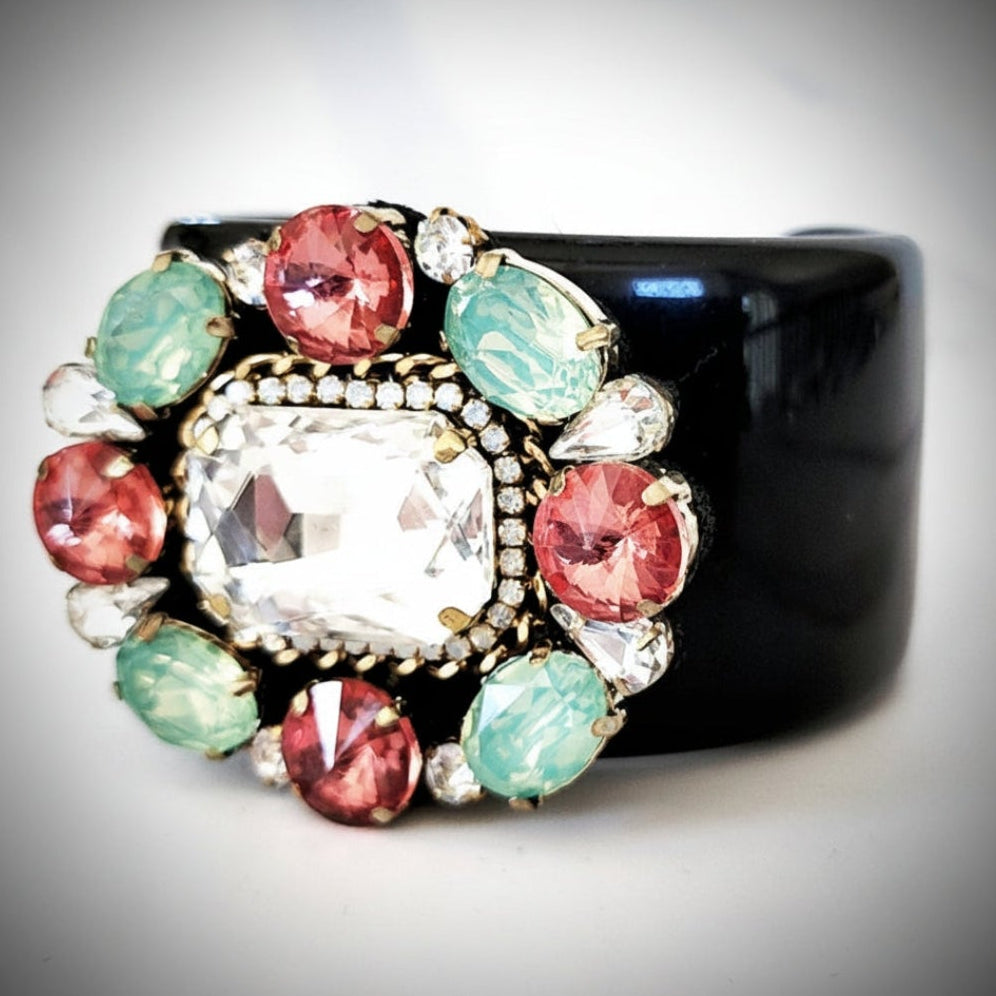 Black Multicolored Jeweled Cuff Bracelet
