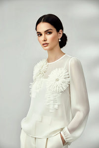 Ivory 3D Flower Translucent Blouse