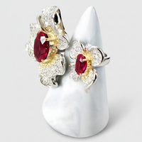 Sterling Silver Ruby Flower Ring and Cuff Bracelet
