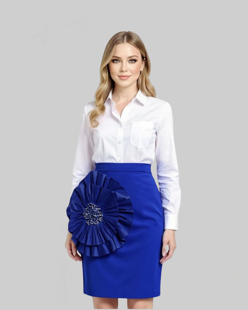 Royal Blue 3D Flower Pencil Skirt