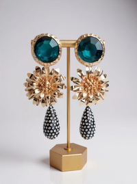 Teal Gold Dangle Earrings