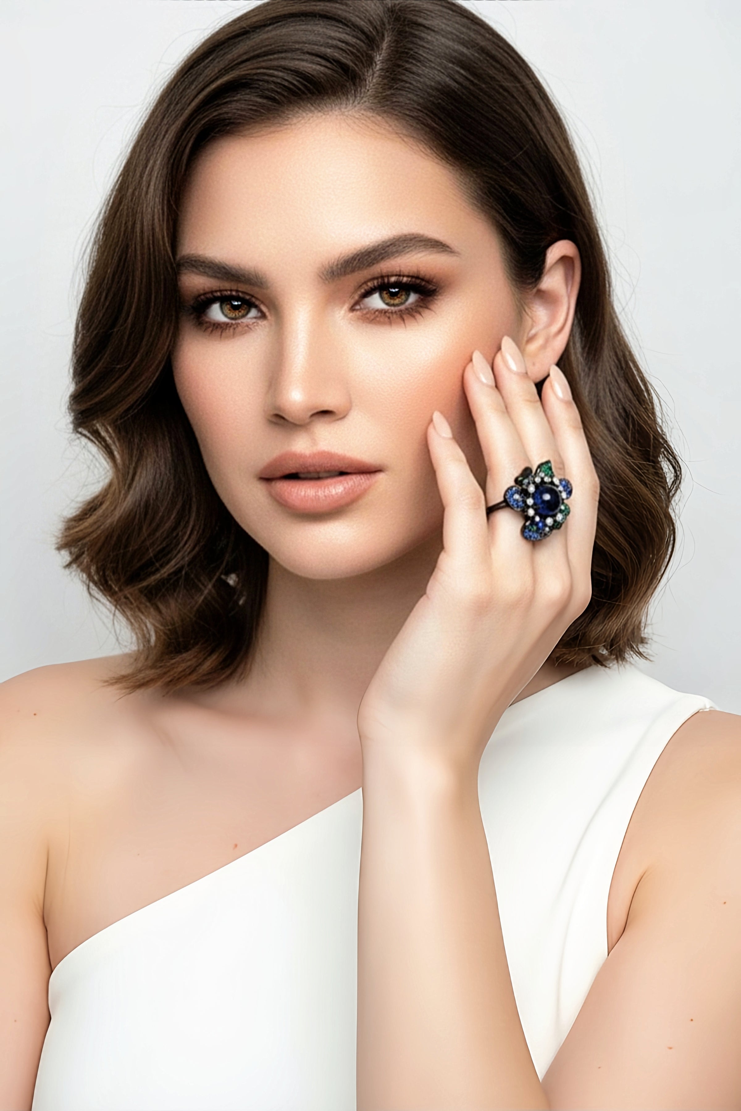 Sterling Silver Blue and Green Sapphire Flower Ring