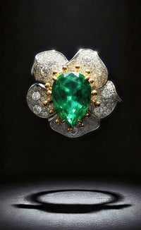 Sterling Silver Pear Cut Emerald Flower Ring