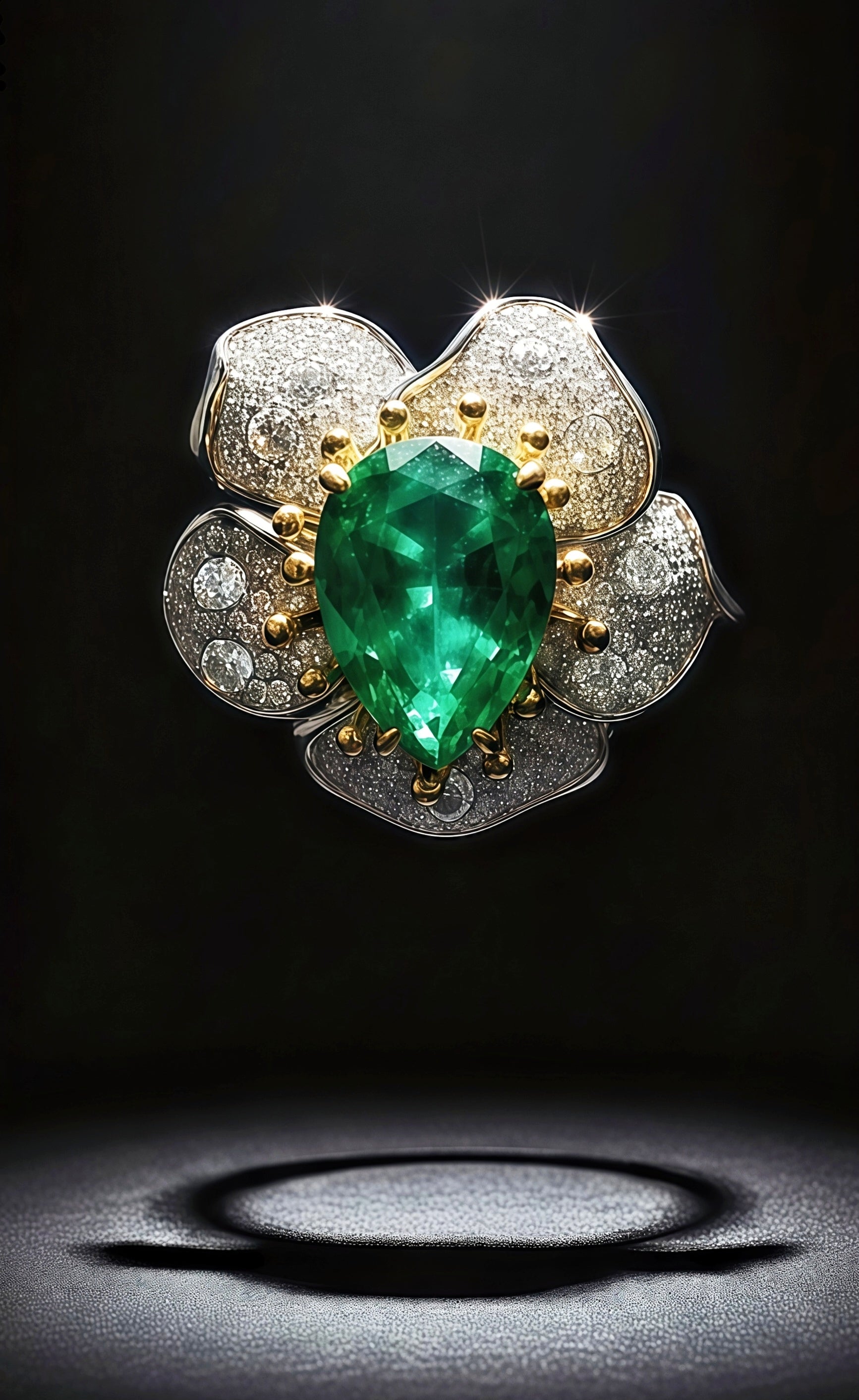 Sterling Silver Pear Cut Emerald Flower Ring