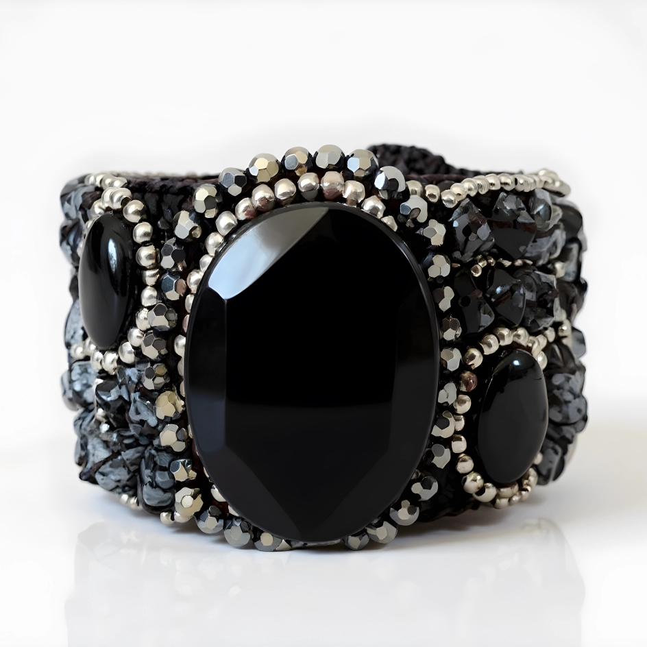 Black Stone Cuff Bracelet