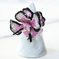 Sterling Silver Pink and Black Pave Flower Ring