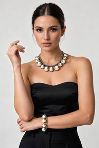 Black and White Embellished Ball Necklace and Bracelet