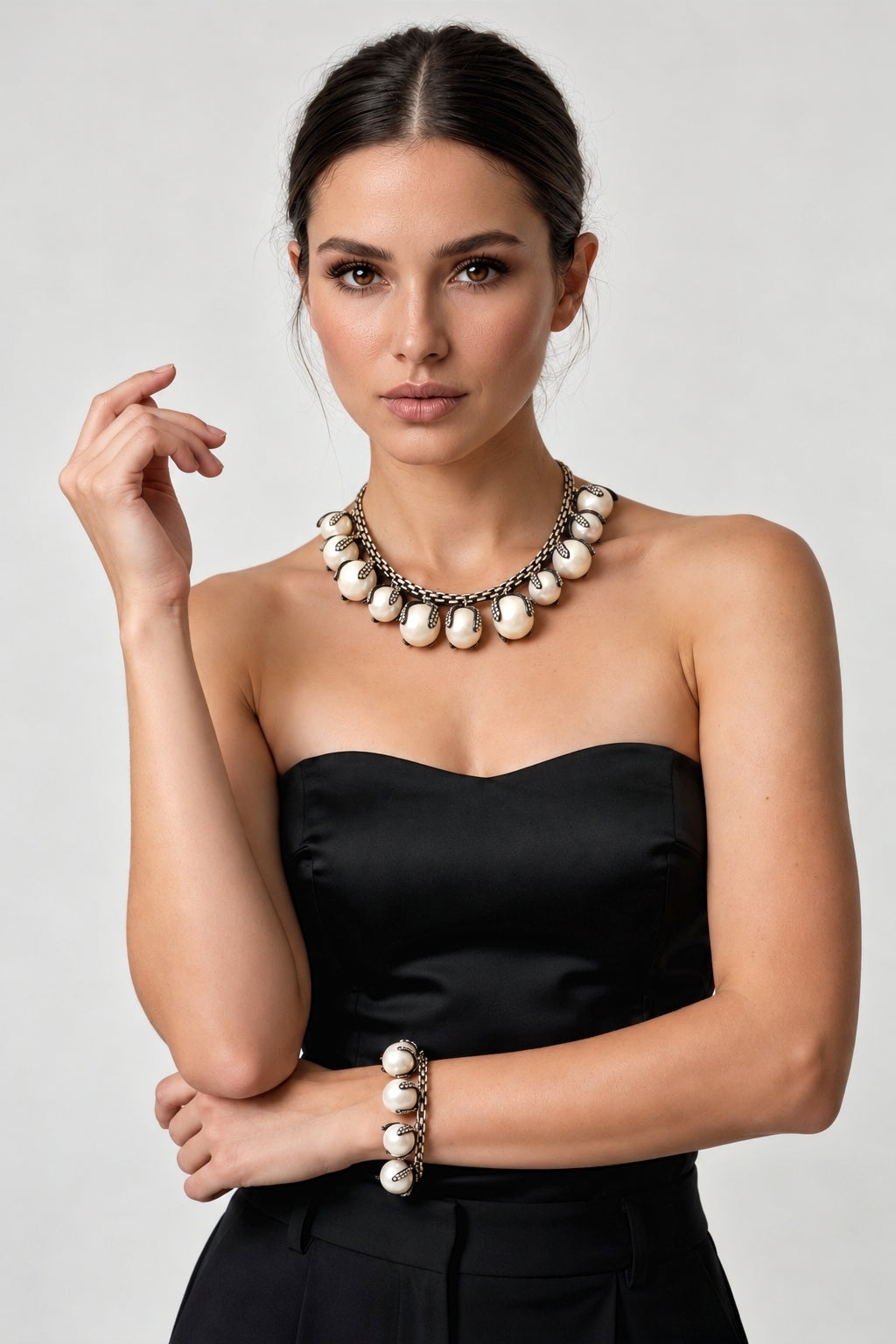 Black and White Embellished Ball Necklace and Bracelet