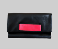 Black and Red Leather Hand Strap Clutch