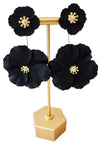 Black Double Flower Dangle Earrings
