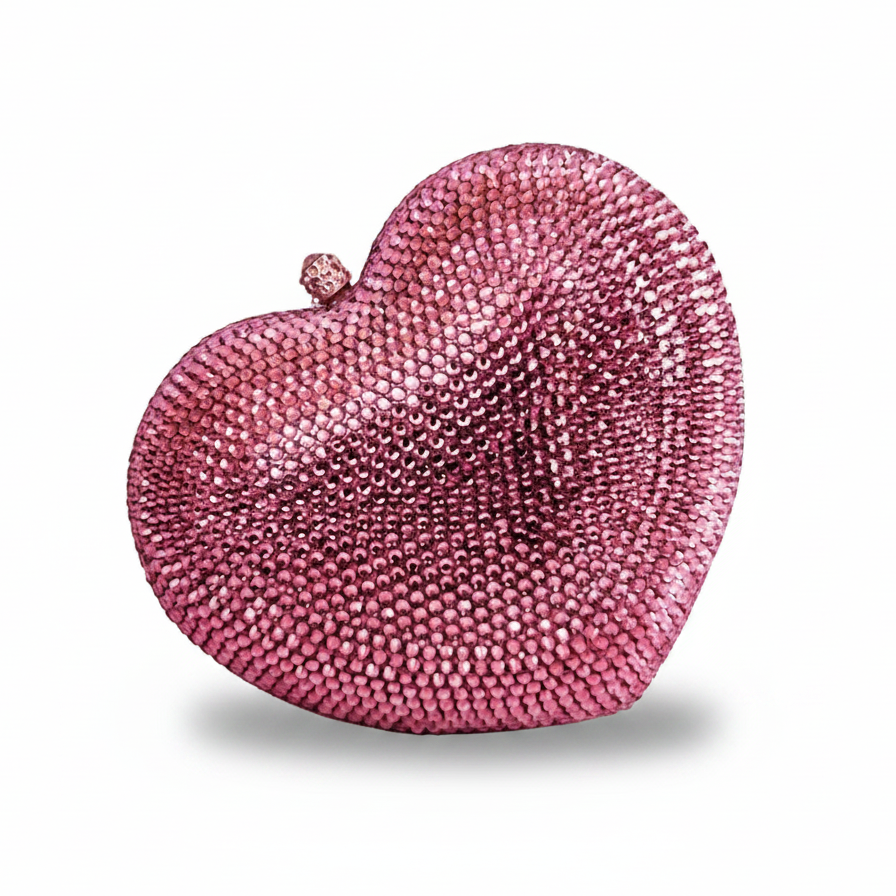 Pink Crystal Heart Clutch Purse and Sterling Silver Pink Heart Ring