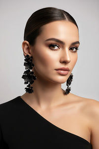 Black Floral Drop Earrings