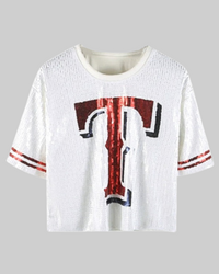 Texas Rangers White Sequin Baseball Shirt