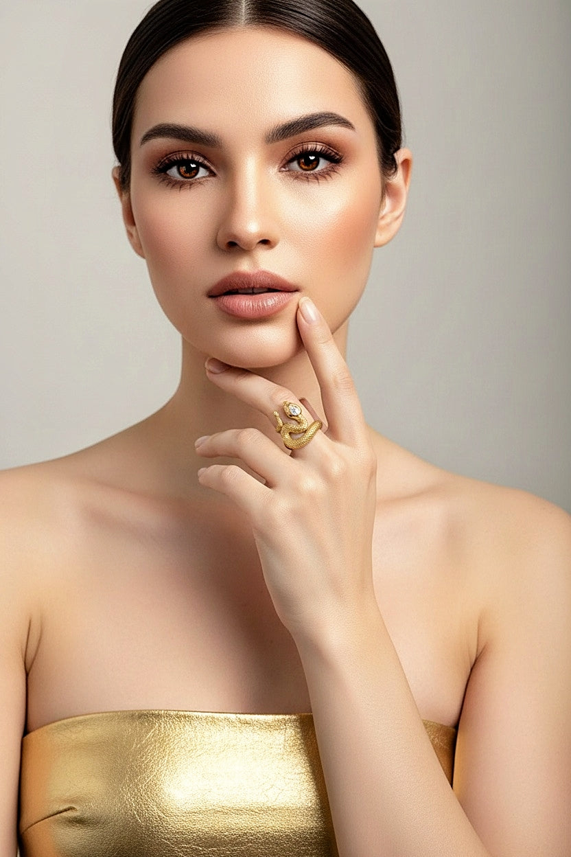 Sterling Silver 14K Gold Plated Snake Ring