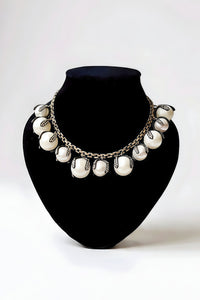 Black and White Embellished Antique Gold Ball Necklace