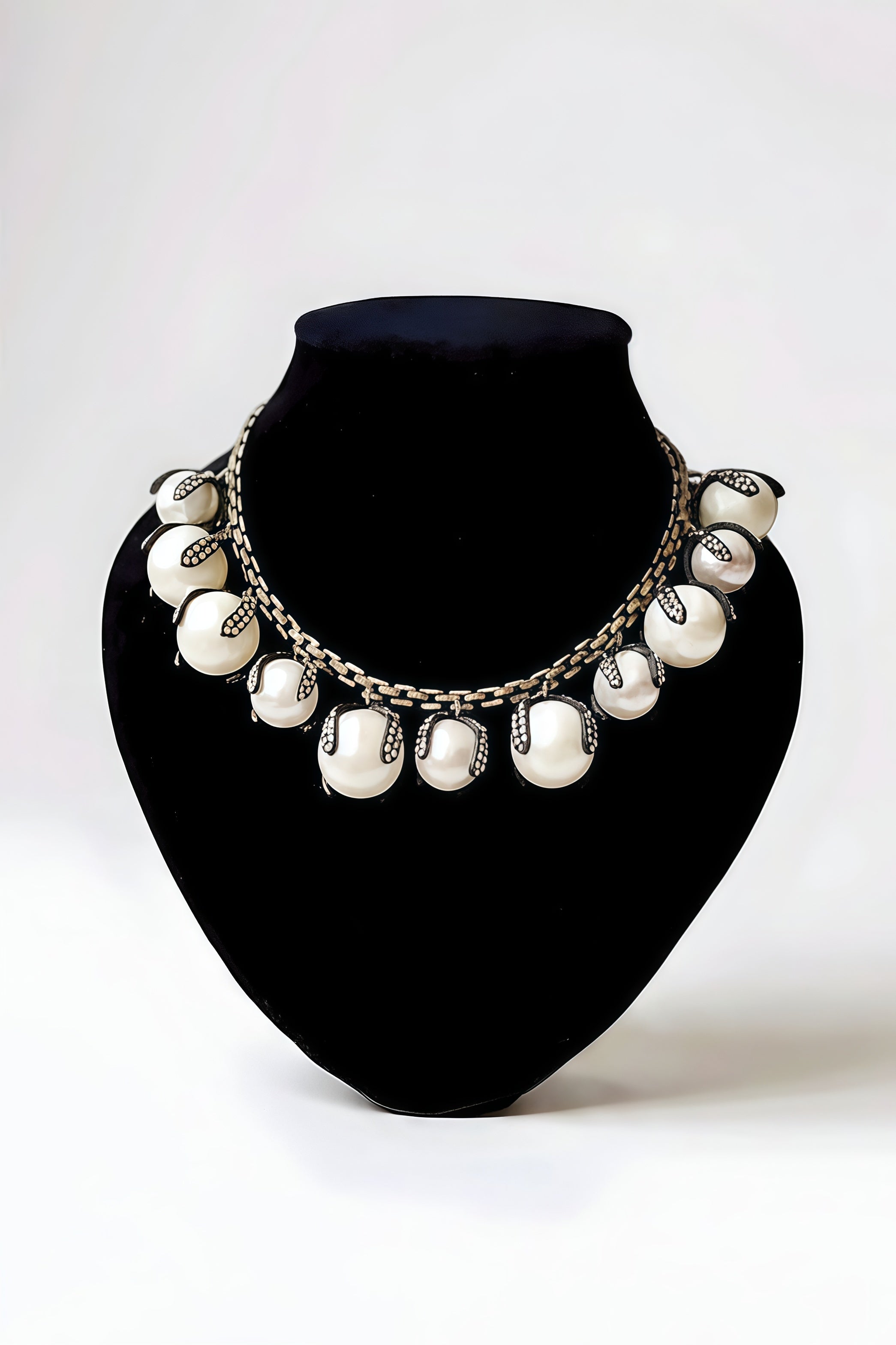 Black and White Embellished Antique Gold Ball Necklace