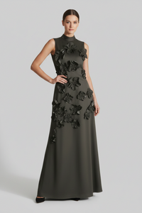 Black 3D Flower Sleeveless Maxi Dress